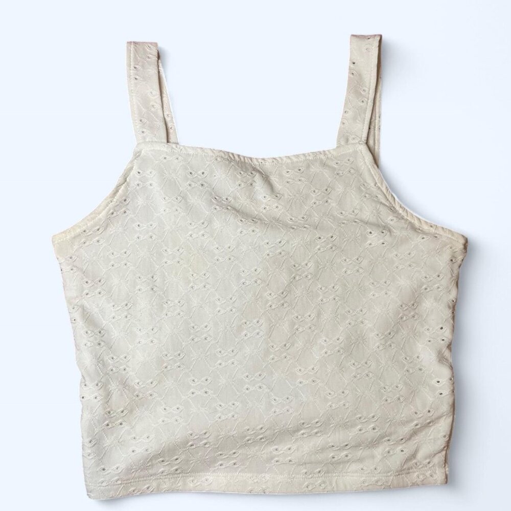 White eyelet cropped tank